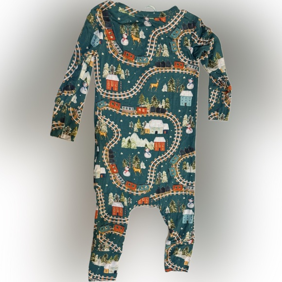 Posh Peanut Kids Train Adventure Pajama Romper Teal | Sz 3-6 months - Picture 2 of 2